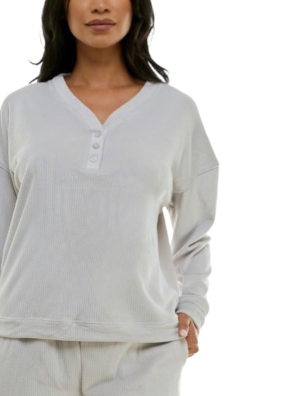 Roudelain Women's Long-Sleeve Ribbed Velour Pajama Top - Vapor Blye Size M - NWT